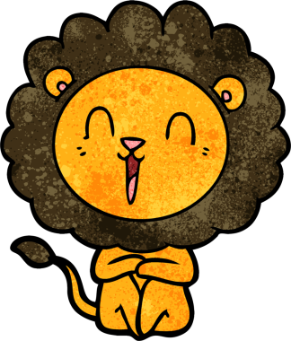 Bir insan tarafından çizilmiş gülen aslan çizgi filmi.