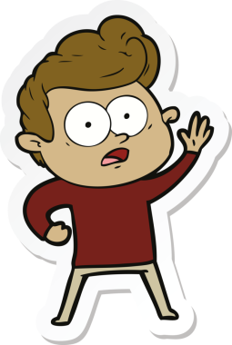 Bir insan tarafından çizilmiş, dik dik bakan bir çizgi film çıkartması.