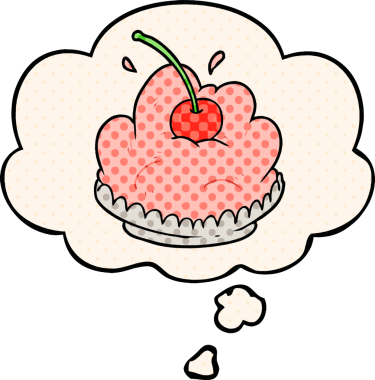 Çizgi roman tarzında bir insan tarafından çizilmiş düşünce baloncuklu çizgi film tatlısı.