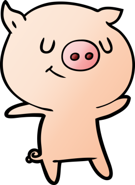 Bir insan tarafından çizilmiş mutlu çizgi film domuzu.