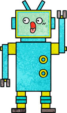 Bir insan tarafından çizilmiş bir robotun retro grunge dokusu