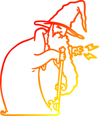 Bir insan tarafından çizilen çizgi film sihirbazının sıcak çizgi çizimi