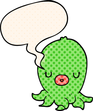 Çizgi roman tarzında konuşan ahtapot bir insan tarafından çizilmiş.