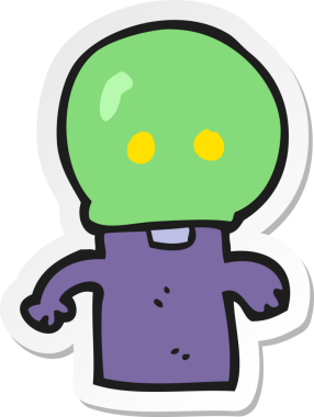 Bir insan tarafından çizilmiş küçük bir uzaylı çizgi film çıkartması.