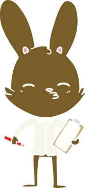 Ofis tavşanı bir insan tarafından çizilmiş düz renkli çizgi film