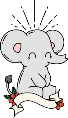 Dövme stili afiş. Bir insan tarafından çizilmiş şirin fil.