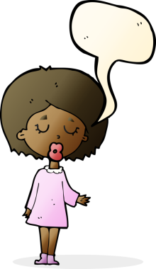 Çizgi filmdeki kadın bir insan tarafından çizilmiş konuşma balonuyla anlatmak istediği şeyi anlatıyor.