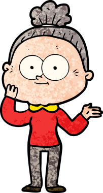 Bir insan tarafından çizilmiş mutlu yaşlı kadın çizgi filmi.