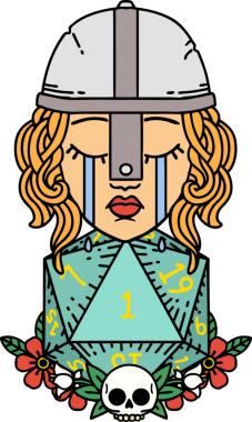 Retro Dövme Tarzı Ağlayan İnsan Dövüşçüsü Bir insan tarafından çizilmiş doğal bir D20 ruloyla