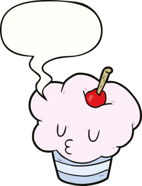 Bir insan tarafından çizilmiş konuşma balonlu komik bir kek.