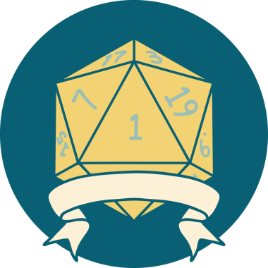 Retro Dövme Biçimi Doğal Bir d20 zar bir insan tarafından çizildi