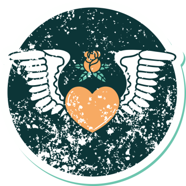 Bir insan tarafından çizilmiş kanatlı bir kalbin sembolik dövmesi.