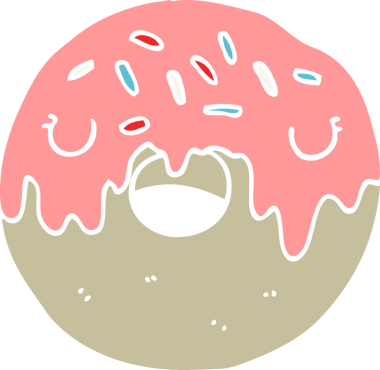 Bir insan tarafından çizilmiş düz renkli çizgi film donutu