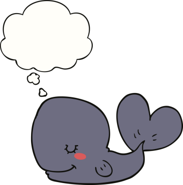 Bir insan tarafından çizilmiş düşünce baloncuklu çizgi film balinası