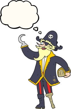 Bir insan tarafından çizilmiş serbest çizim balon karikatür korsan kaptanı.