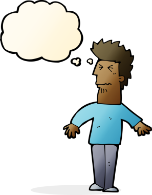 Bir insan tarafından çizilmiş düşünce baloncuğu olan stresli bir adam.