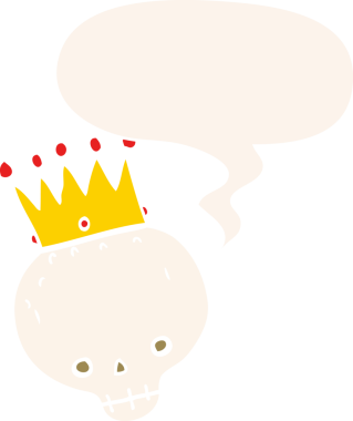 Bir insan tarafından çizilmiş, konuşma baloncuklu bir kafatası.