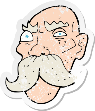 Bir insan tarafından çizilmiş kızgın yaşlı bir adamın gerilmiş çıkartması.