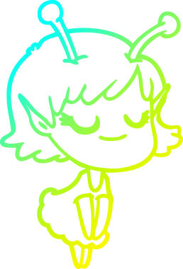 Bir insan tarafından çizilmiş gülümseyen uzaylı kız çizgi filmi.