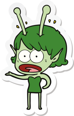 Bir insan tarafından çizilmiş uzaylı bir kızın karikatür çıkartması.