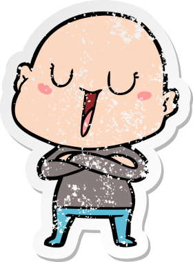 Bir insan tarafından çizilmiş mutlu, kel bir adamın sıkıntılı çıkartması.