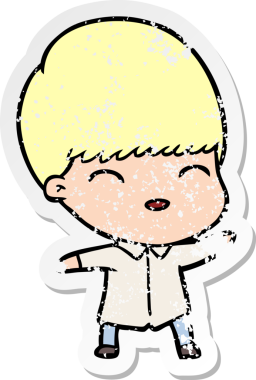 Bir insan tarafından çizilmiş mutlu çizgi film çocuğunun sıkıntılı çıkartması.