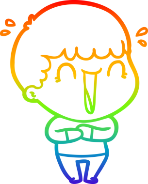 Gökkuşağı gradyan çizgisi bir insan tarafından çizilmiş gülen bir karikatür adamın çizimi