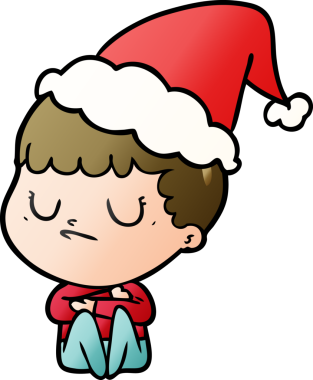 Bir insan tarafından çizilmiş Noel Baba şapkası giyen huysuz bir çocuğun el çizimi karikatürü.