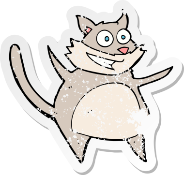 Bir insan tarafından çizilmiş komik bir karikatür kedinin gerilimli çıkartması.