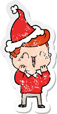 Bir insan tarafından çizilmiş Noel Baba şapkası giymiş, gülen bir çocuğun el yazısı.