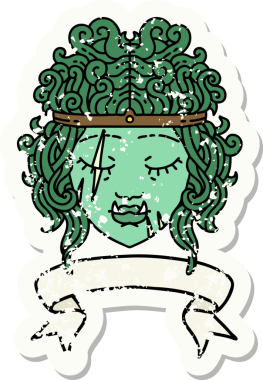 Retro Dövme Tarzı Ork barbar karakter yüzü Bir insan tarafından çizilmiş bayrak