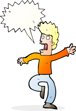 Bir insan tarafından çizilmiş konuşma baloncuğu olan korkmuş bir adam.