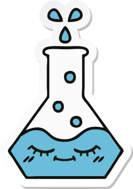 Bir insan tarafından çizilmiş sevimli bir karikatür bilim şişesinin etiketi.