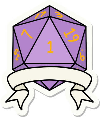 Bir insan tarafından çizilmiş doğal bir d20 zar etiketi.