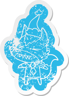 Kızgın kurt patronu, tuhaf bir çizgi film. Bir insan tarafından çizilmiş Noel Baba şapkasının çıkartması.