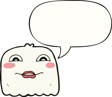 Bir insan tarafından çizilmiş konuşma balonlu çizgi film hayaleti.