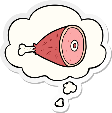 Düşünce baloncuğuyla pişirilmiş eti insan tarafından çizilmiş bir çıkartma gibi düşün.