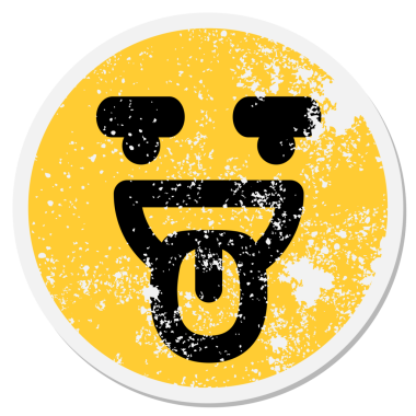 Bir insan tarafından çizilmiş mutlu, büyük kaşlı, dairesel bir etiket.