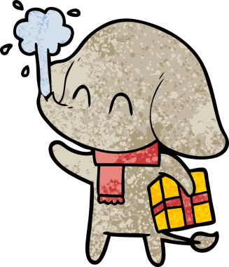 Bir insan tarafından çizilmiş su püskürten sevimli bir fil.