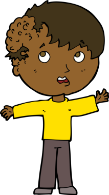 Bir insan tarafından çizilmiş kafasında büyüme olan çizgi film çocuğu.