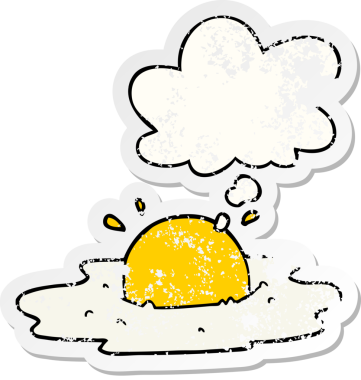 Düşünce baloncuklu karikatür yumurta insan tarafından çizilmiş yıpranmış bir çıkartma.