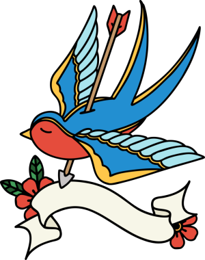 Bir insanın çizdiği okla delinmiş bir kırlangıç dövmesi.