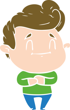 Bir insan tarafından çizilmiş mutlu düz renkli karikatür adam.