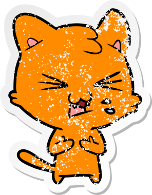 Bir insan tarafından çizilmiş bir karikatür tıslayan kedinin sıkıntılı çıkartması.