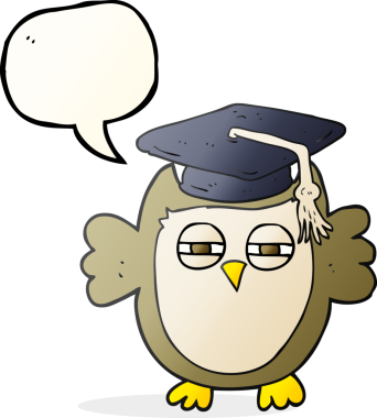 Bir insan tarafından çizilmiş serbest konuşma balonu karikatürü akıllı baykuş