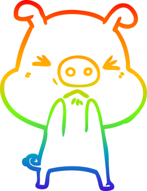 Bir insan tarafından çizilmiş kızgın bir domuzun gökkuşağı gradyan çizimi