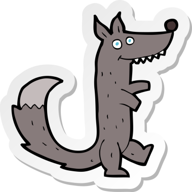 Bir insan tarafından çizilmiş bir kurt çizgi filminin çıkartması.