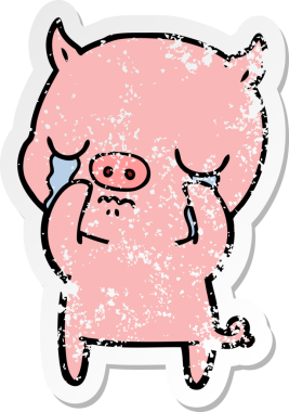 Bir insan tarafından çizilmiş ağlayan bir domuzun sıkıntılı çıkartması.