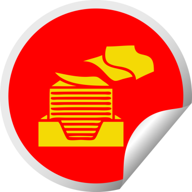 Bir insan tarafından çizilmiş bir yığın ofis kağıdının dairesel soyma etiketi.