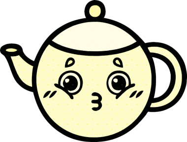 Bir insan tarafından çizilmiş çay demliğinin çizgi romanı.